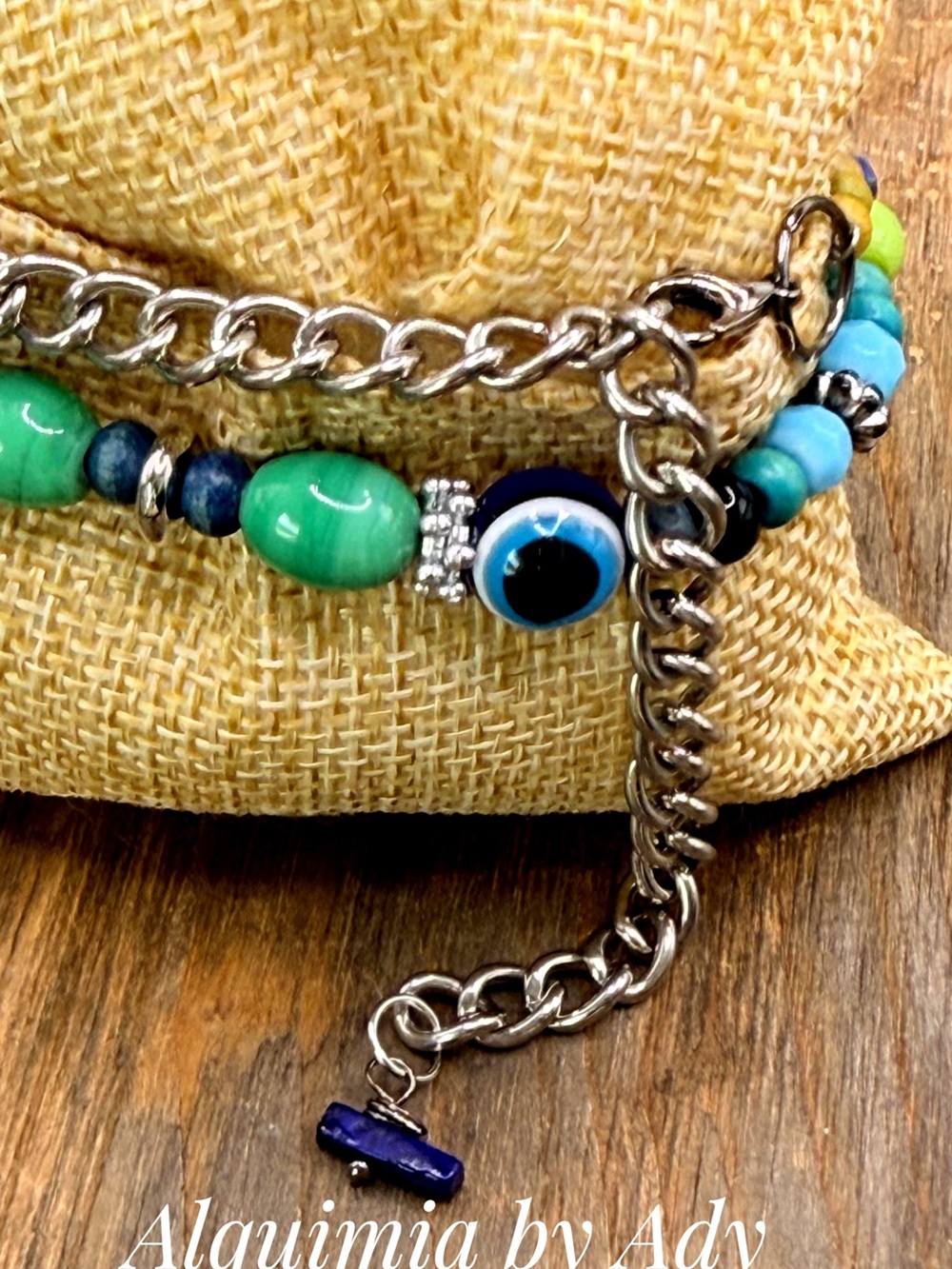 Alquimia Turquoise, Green & Navy Beaded Bracelet with Eye Charm